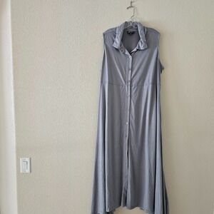 Soft Focus Maxi Dress Womens 1X Gray Sleeveless Button Up Jersey Knit